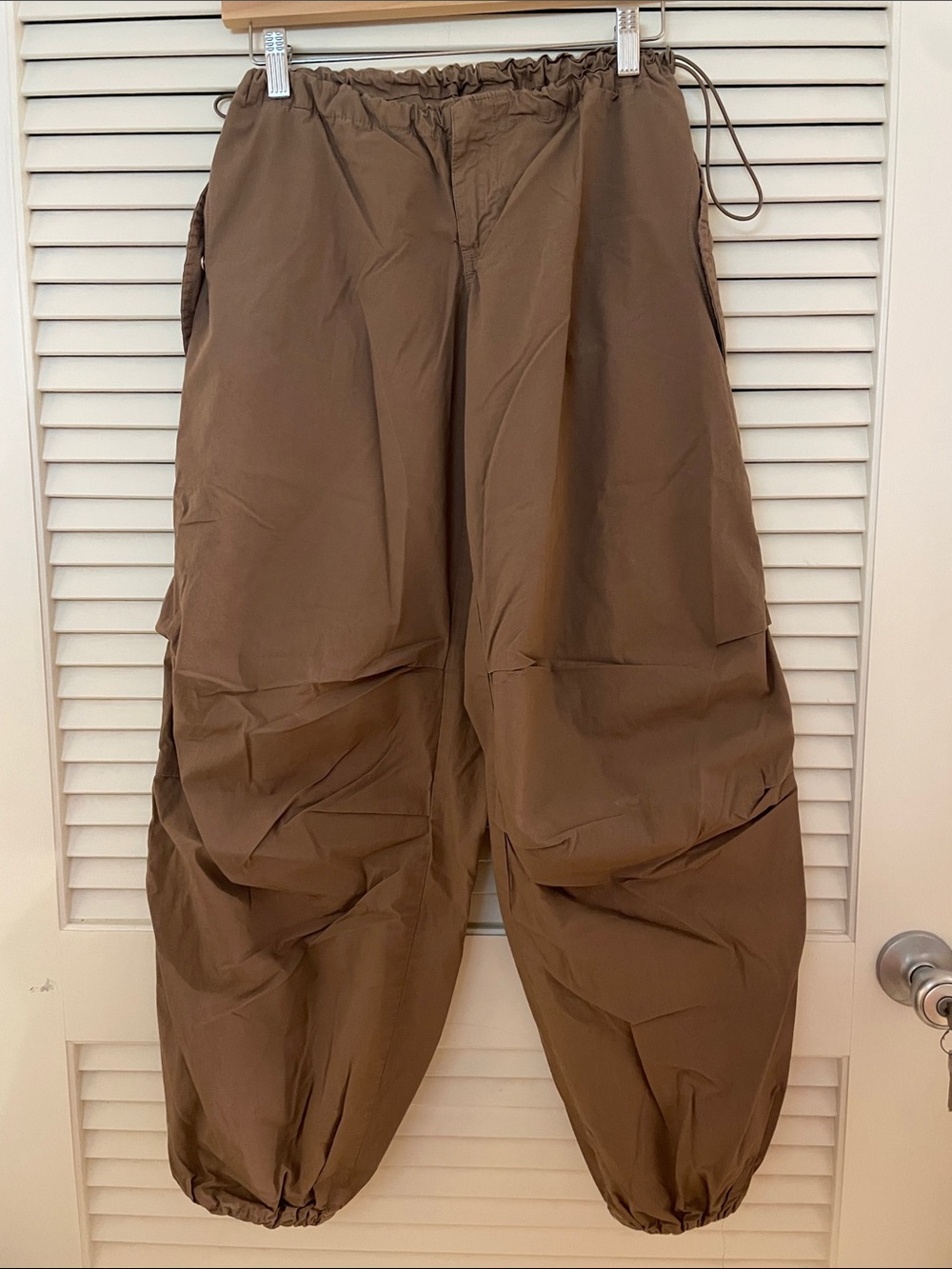 Women's Brown Cargo Jogger Pants with Elastic Hem
